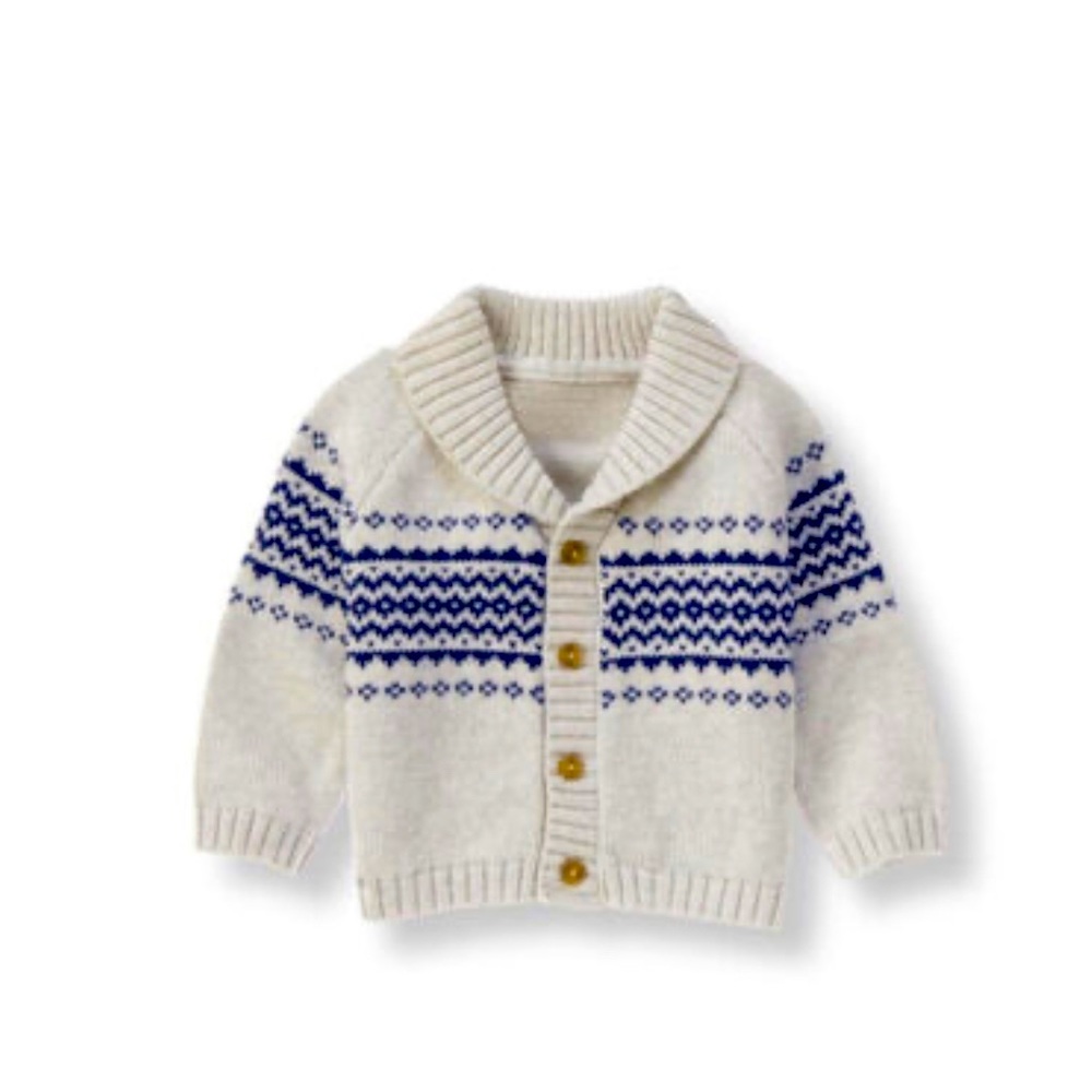 Janie & Jack Shawl Collar Cardigan 0-3 Months Fair Isle Neutral Gray Snowflake